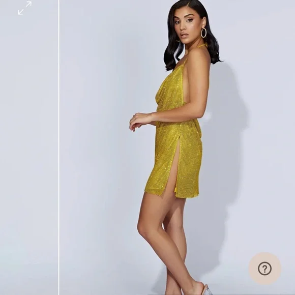 BRAND NEW WITH TAGS - MESHKI: Siya Halter Glomesh Mini Dress - Chartreuse - Picture 7 of 8